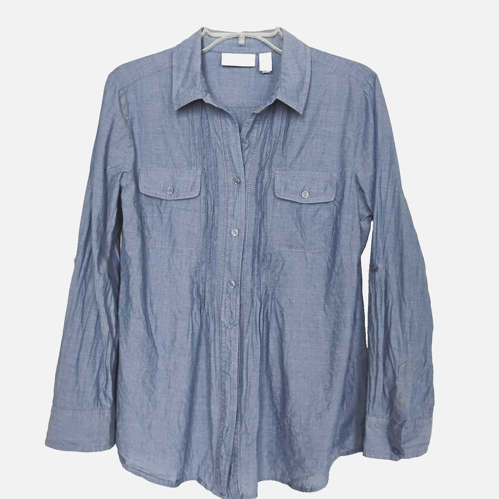 Chico's Blouse Blue Button up Lightweight Size 1 ( 8-10 )